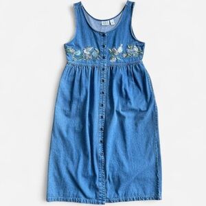 National Wildlife Federation Vintage Embroidered Blue Birds Denim Jumper Dress